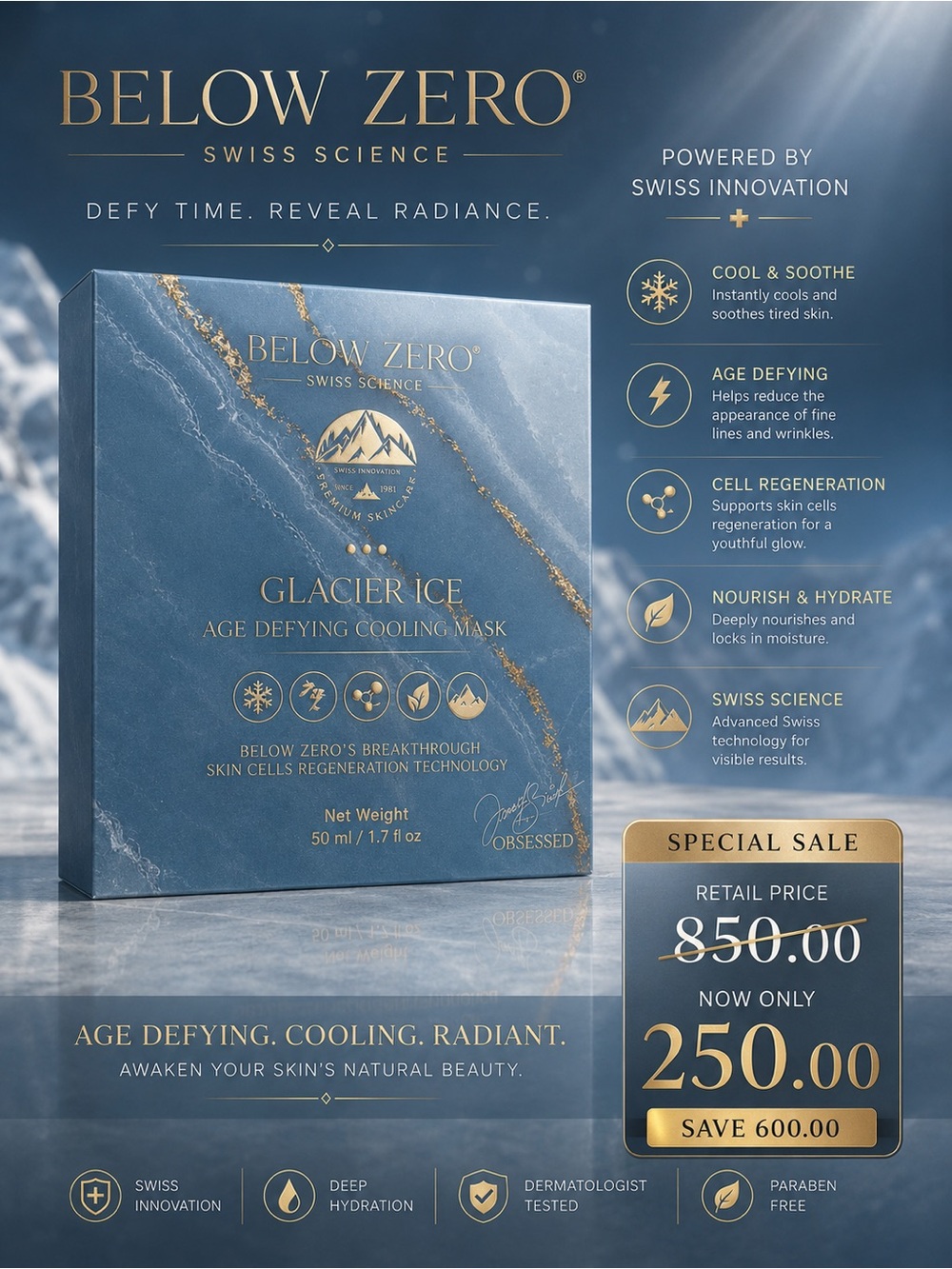 Below Zero Glacier Ice Age-Defying Cooling Mask — Blue